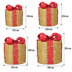 4pcs Christmas Gift Box Decorations With Led String Lights | Gold