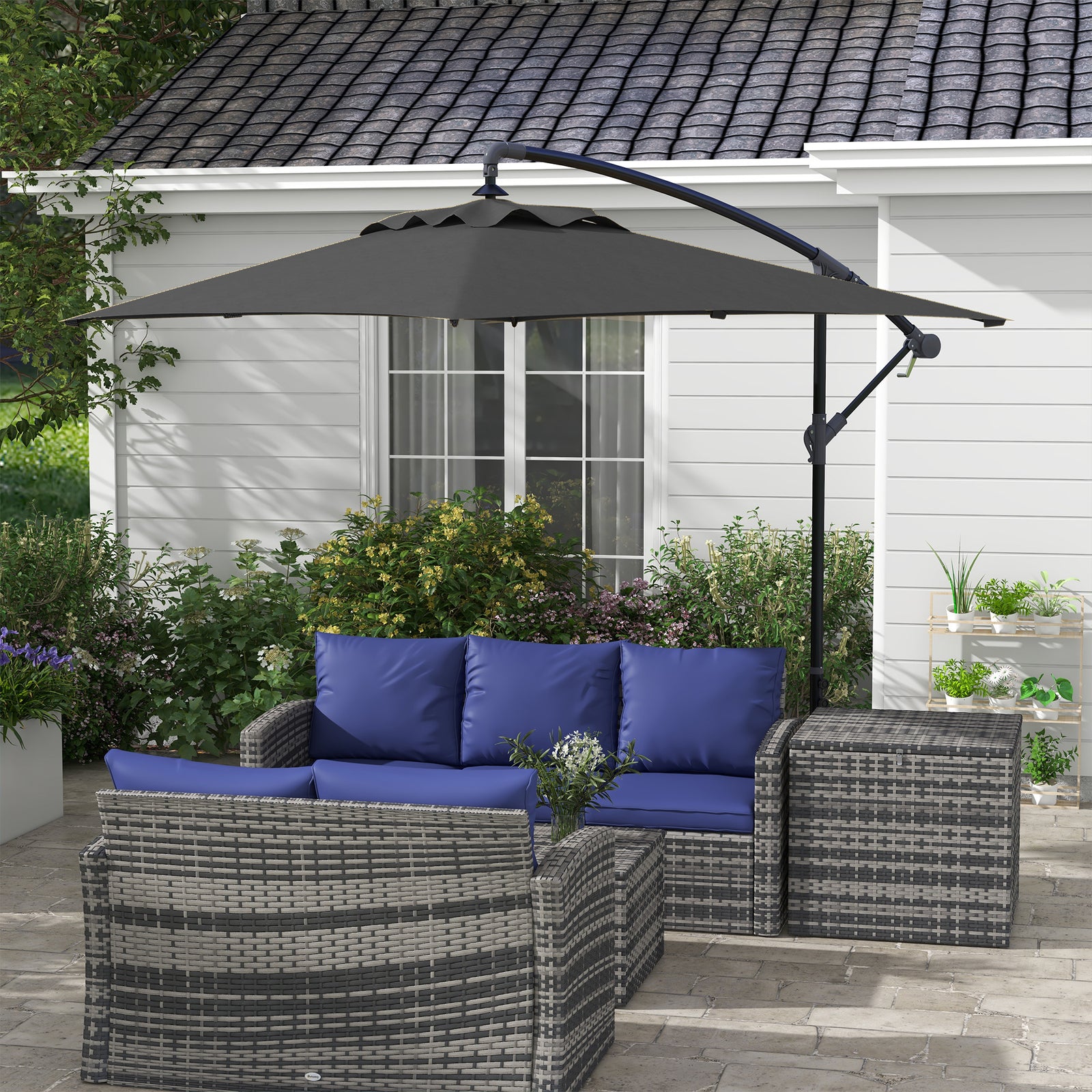 3m Cantilever Banana Parasol W/ Cross Base | Black