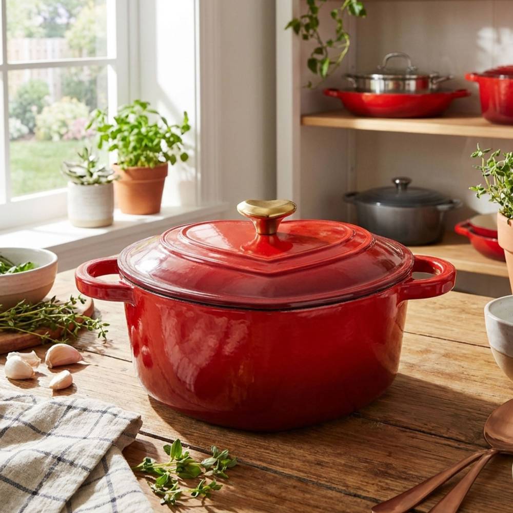 1.9l Enamelled Cast Iron Heart-shaped Dutch Oven Pot With Lid | Red