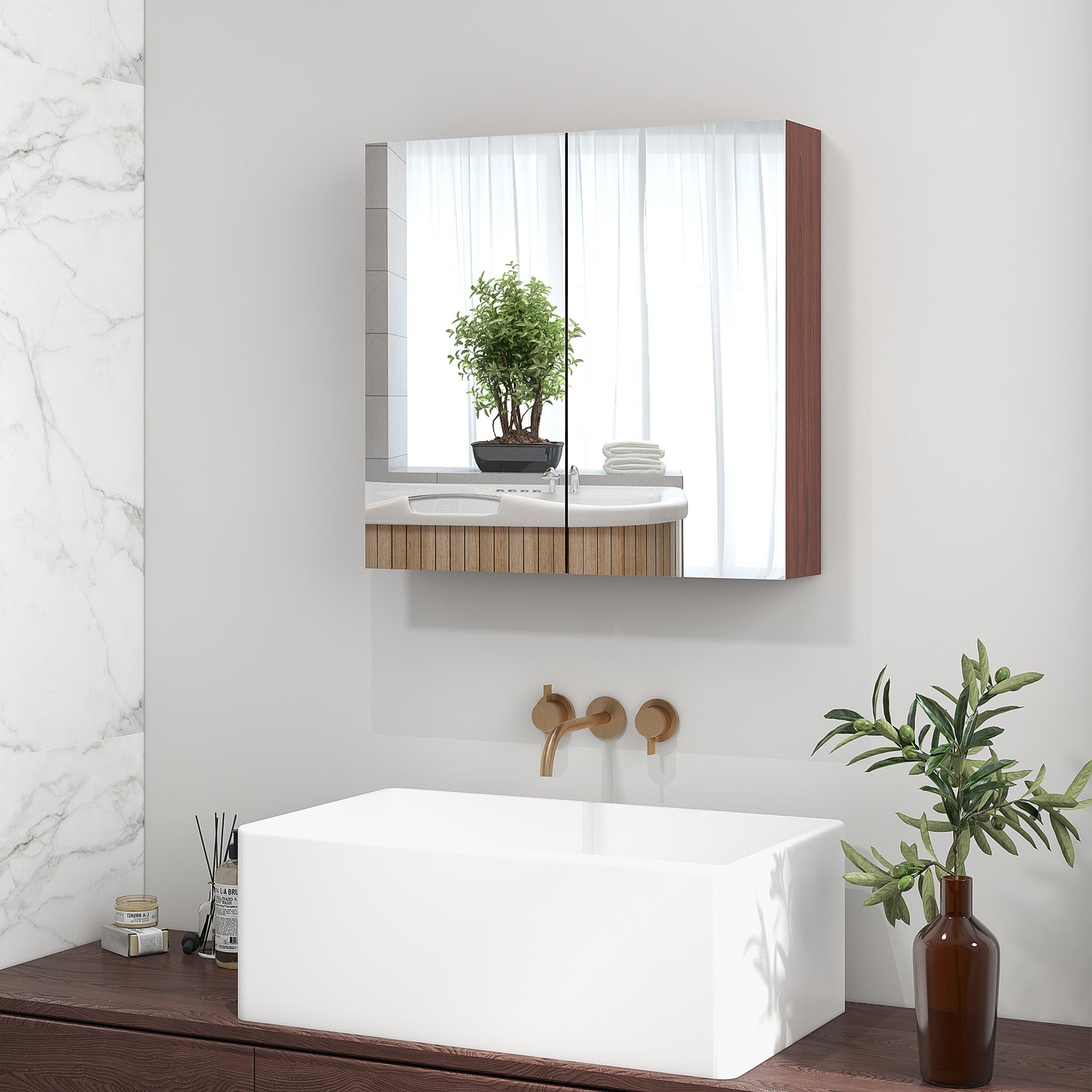 63wx60h Cm Double Door Wall-mount Bathroom Mirrored Cabinet