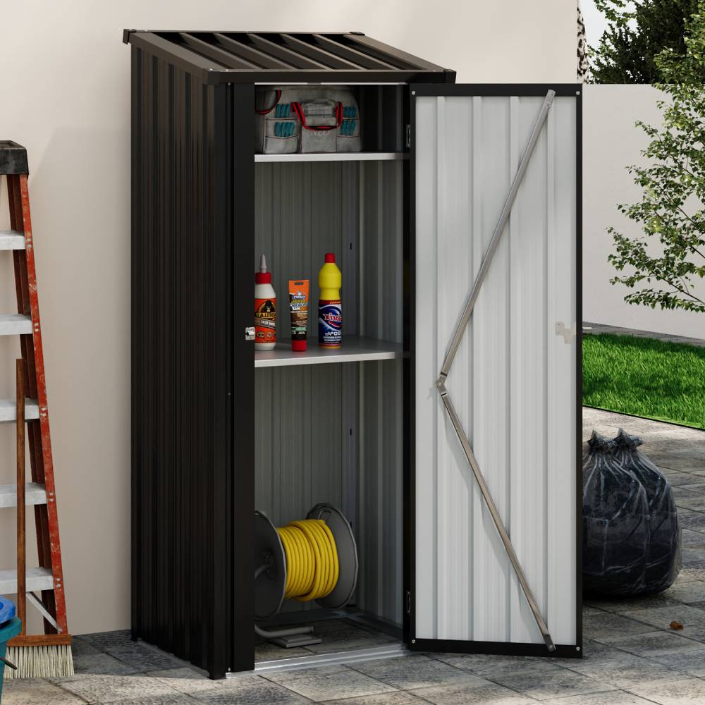 Metal Garden Storage Cabinet 2.62×1.8 Ft With Lockable Door & 2 Shelves