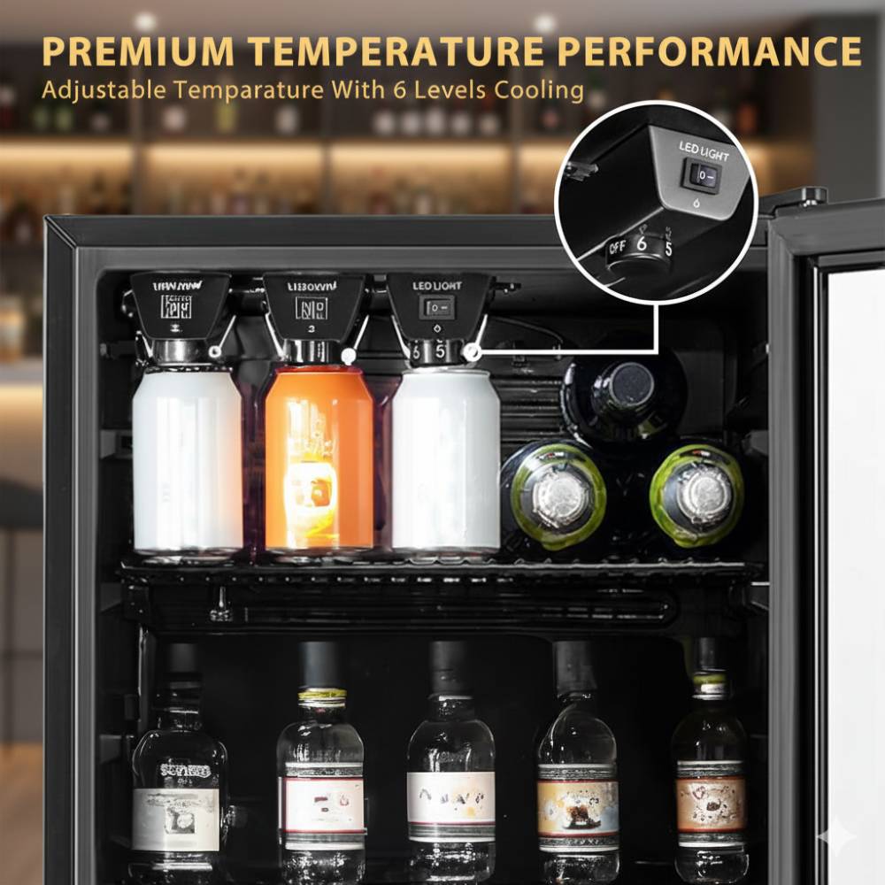 93L Compact Beverage Fridge with LED Display, Reversible Glass Door & Adjustable Shelves