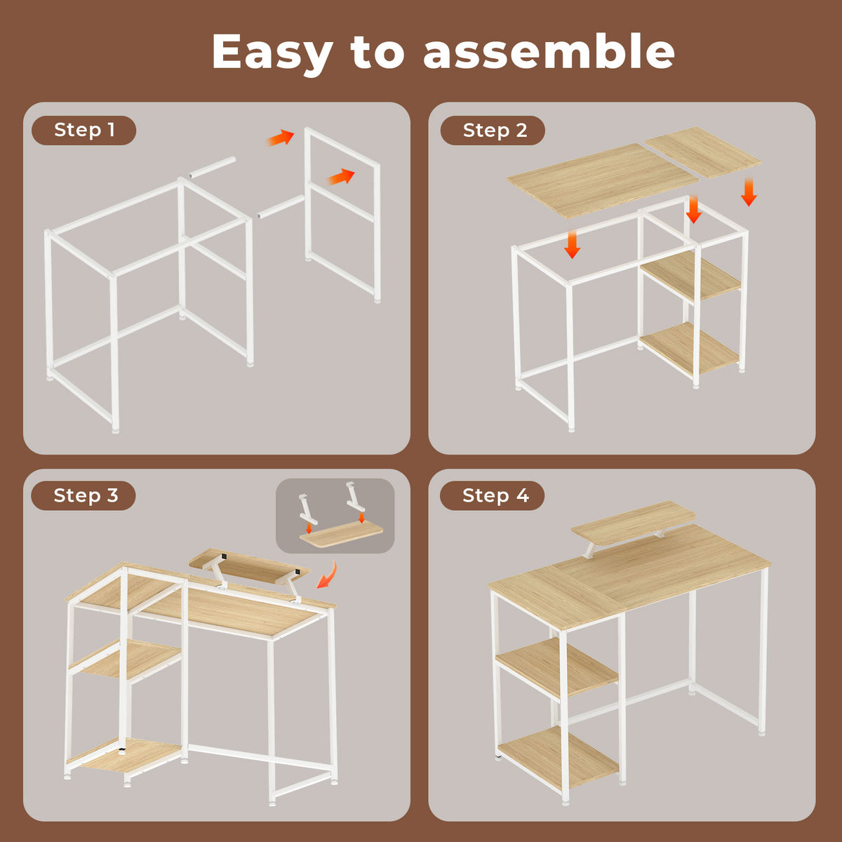 Computer Desk Home Office Table With Storage Shelves Monitor Stand | Oak