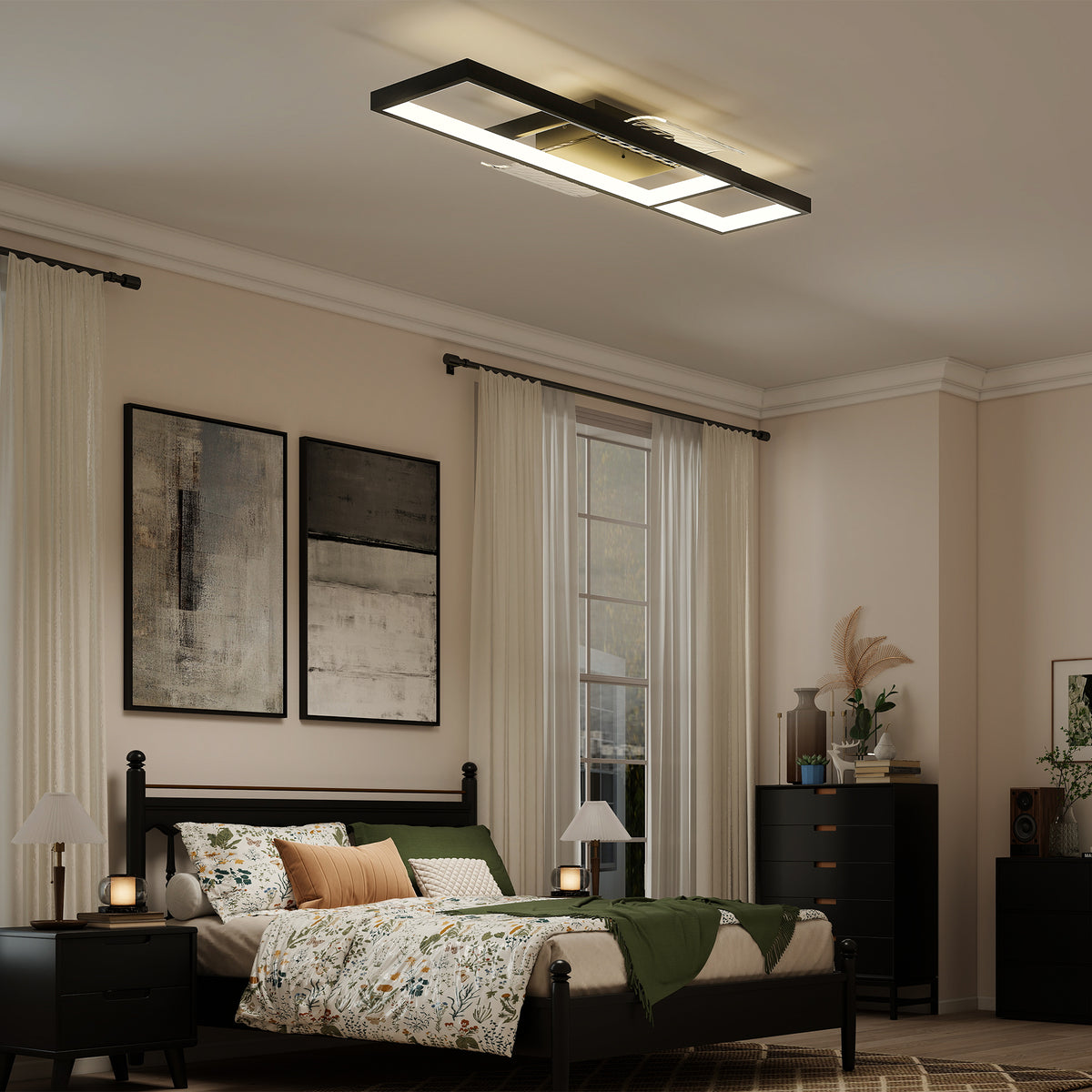 HOMCOM Led Ceiling Light, Dimmable Ceiling Light With Remote Control, Black