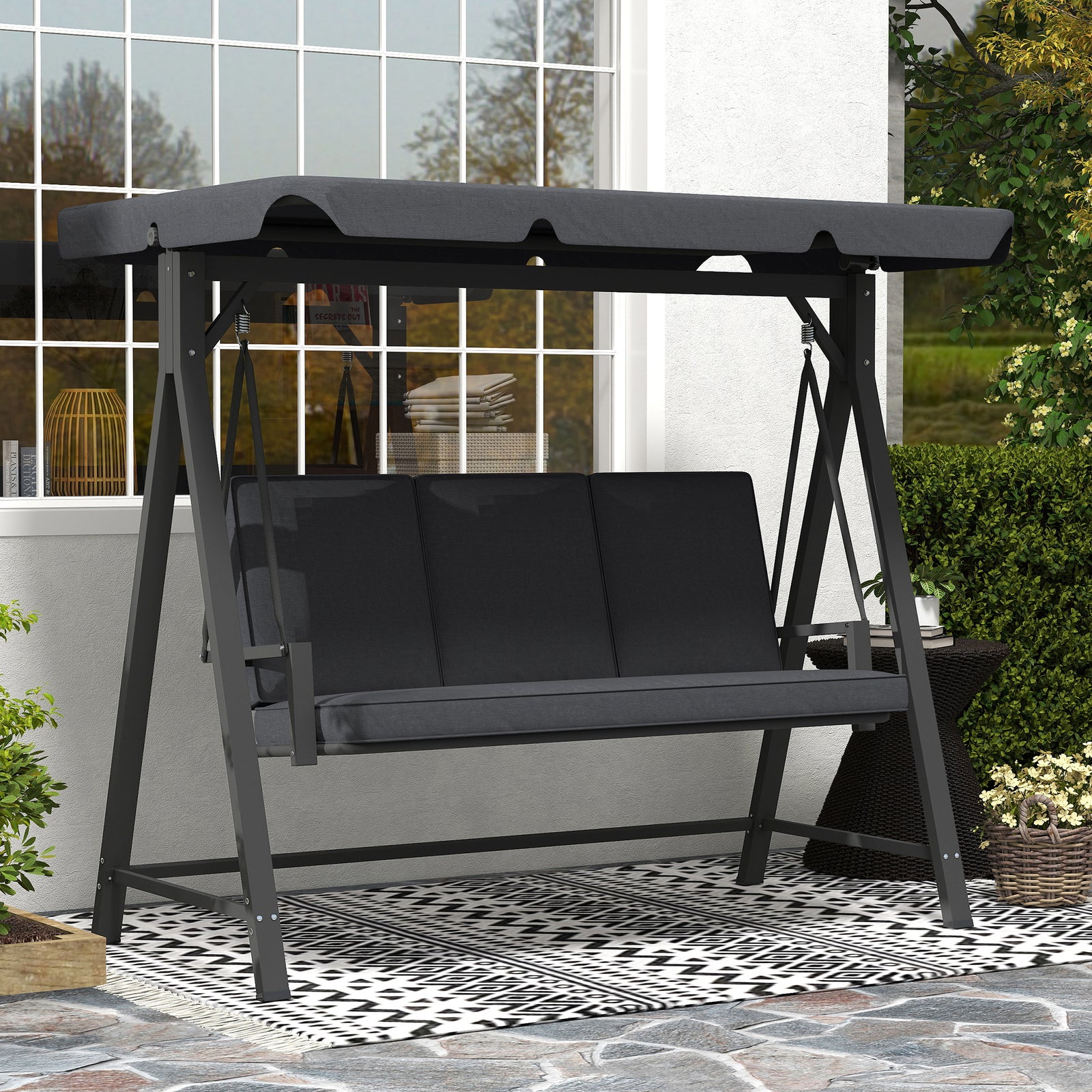3-seater Swing W/ Upf30+ Canopy | Dark Gray