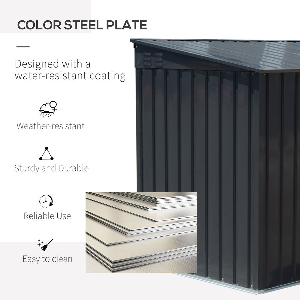 Outdoor Metal Garbage Storage Shed With Hinged Lid – Lockable Steel Trash Can Storage Cabinet For Garden & Patio