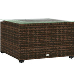 Outdoor Coffee Table W/ Glass Top, Rattan Side Table | Brown