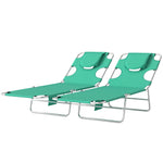 2 Sun Loungers With Reading Hole, Folding Garden Lounger | Green