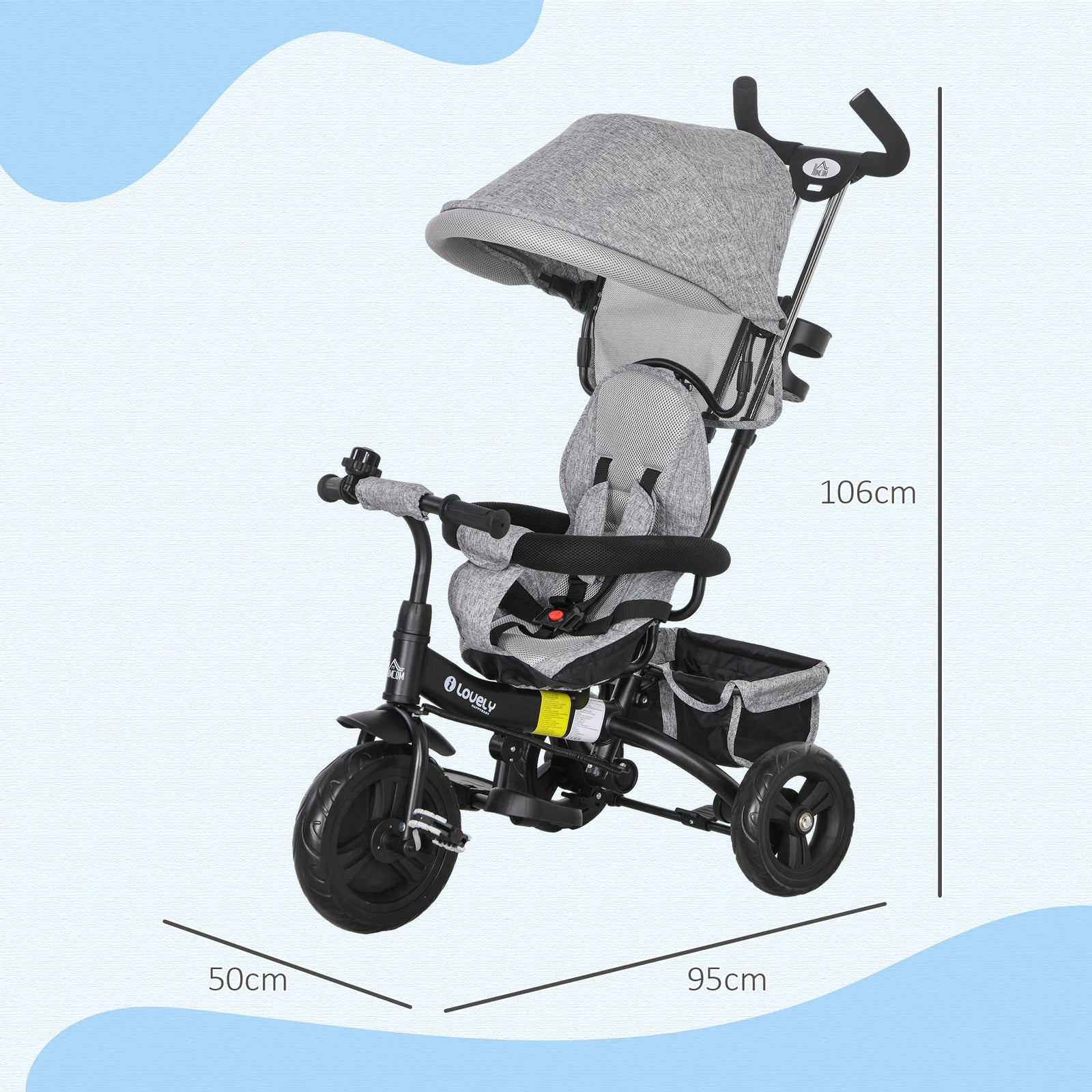 6 In 1 Kids Trike, Stroller With Parent Handle | Grey