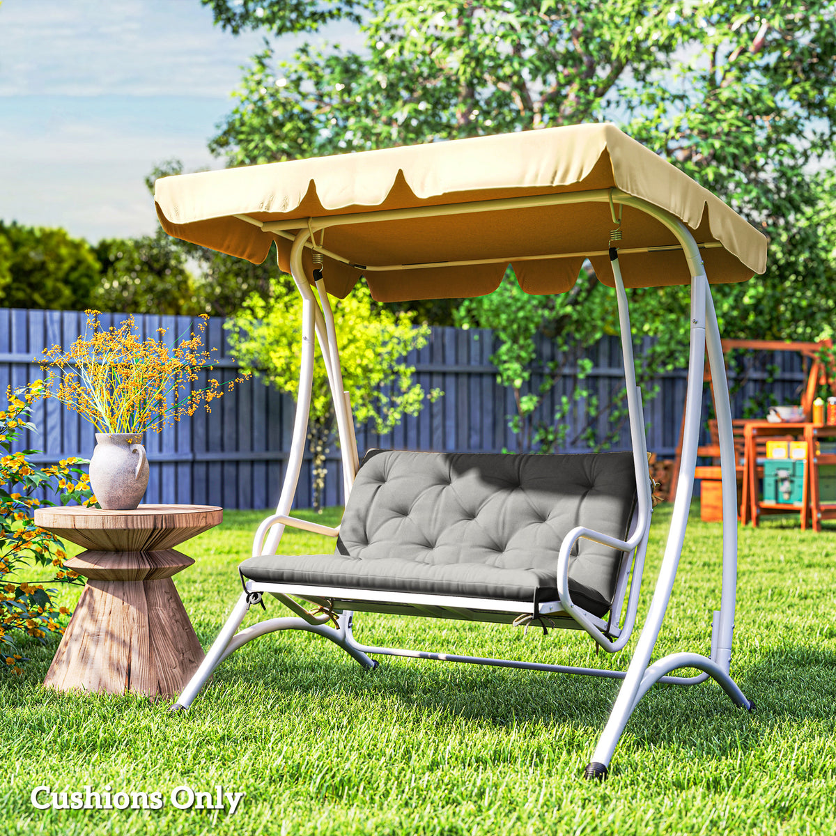 3 Seater Garden Bench Cushion Outdoor Seat Pad With Ties | Light Grey
