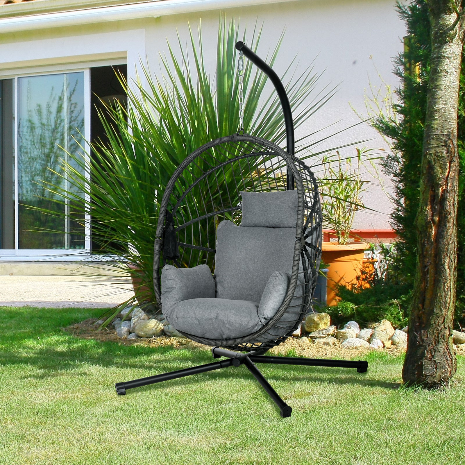 Egg Chair With Metal Stand,foldable Basket ,cup Holder,rope