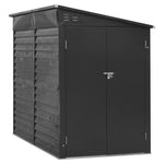 Zinc Steel Lean-To Garden Shed 4.7 × 8.86 ft, Sloped Roof Outdoor Storage Shed with Built-in Hooks, Space-Saving Design
