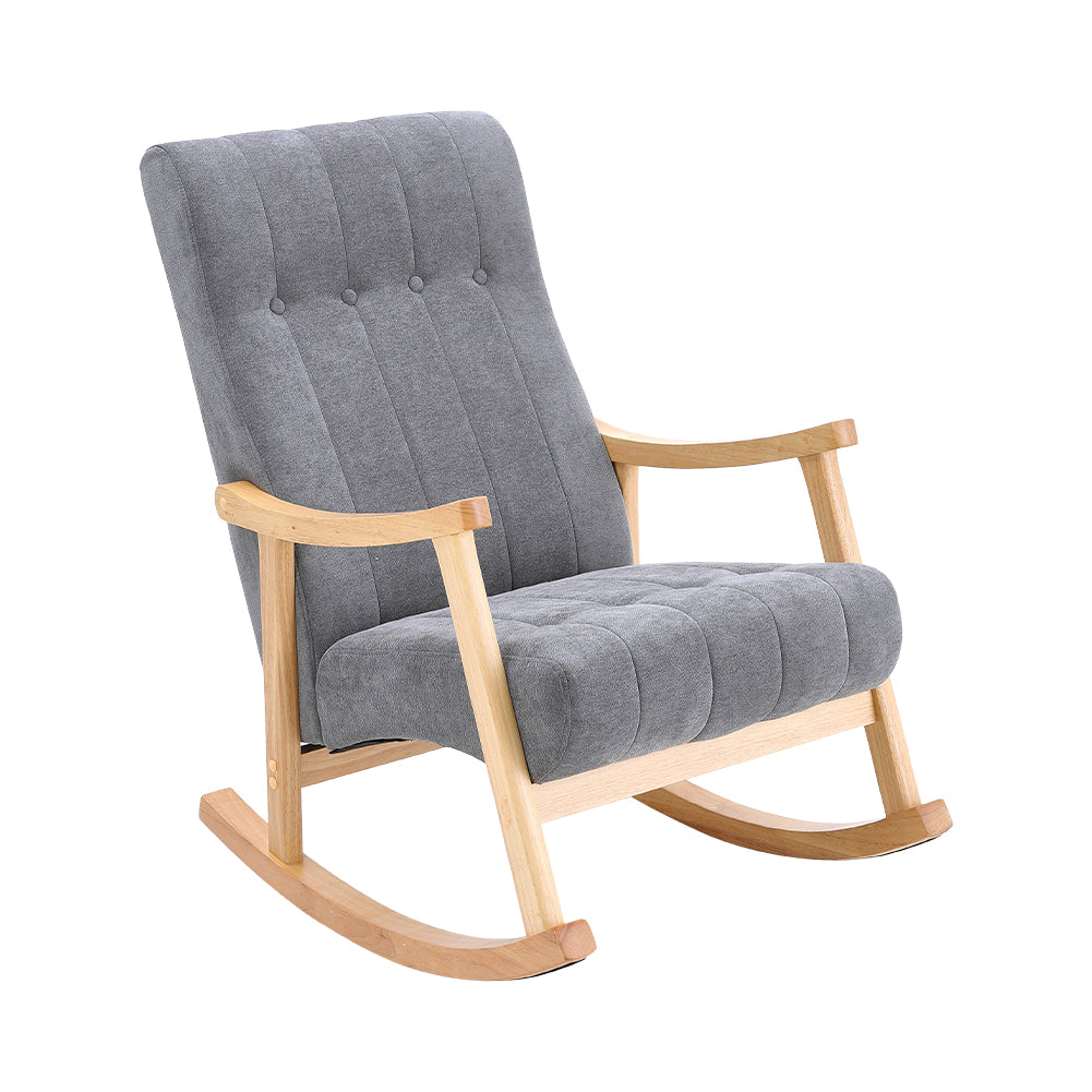 Minimalist Solid Wood Rocking Chair With Tufted Backrest – Ergonomic Design For Comfort And Relaxation | Grey
