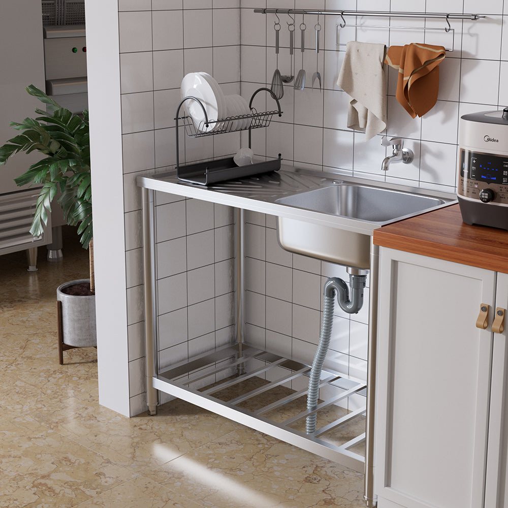 100cm*50cm*85cm H 201 Stainless Steel Commercial Sink With Drainboard