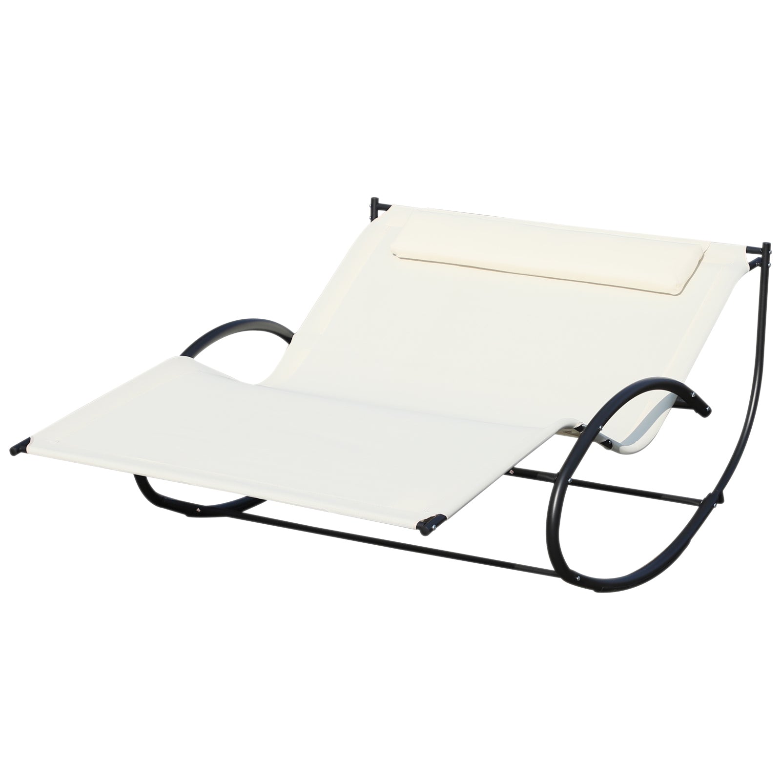 Double Rocking Sun Lounger  With Armrest And Headrest Pillow | Beige