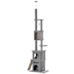 255cm Cat Tree Floor To Ceiling Kitty Activity Center With Double Condo