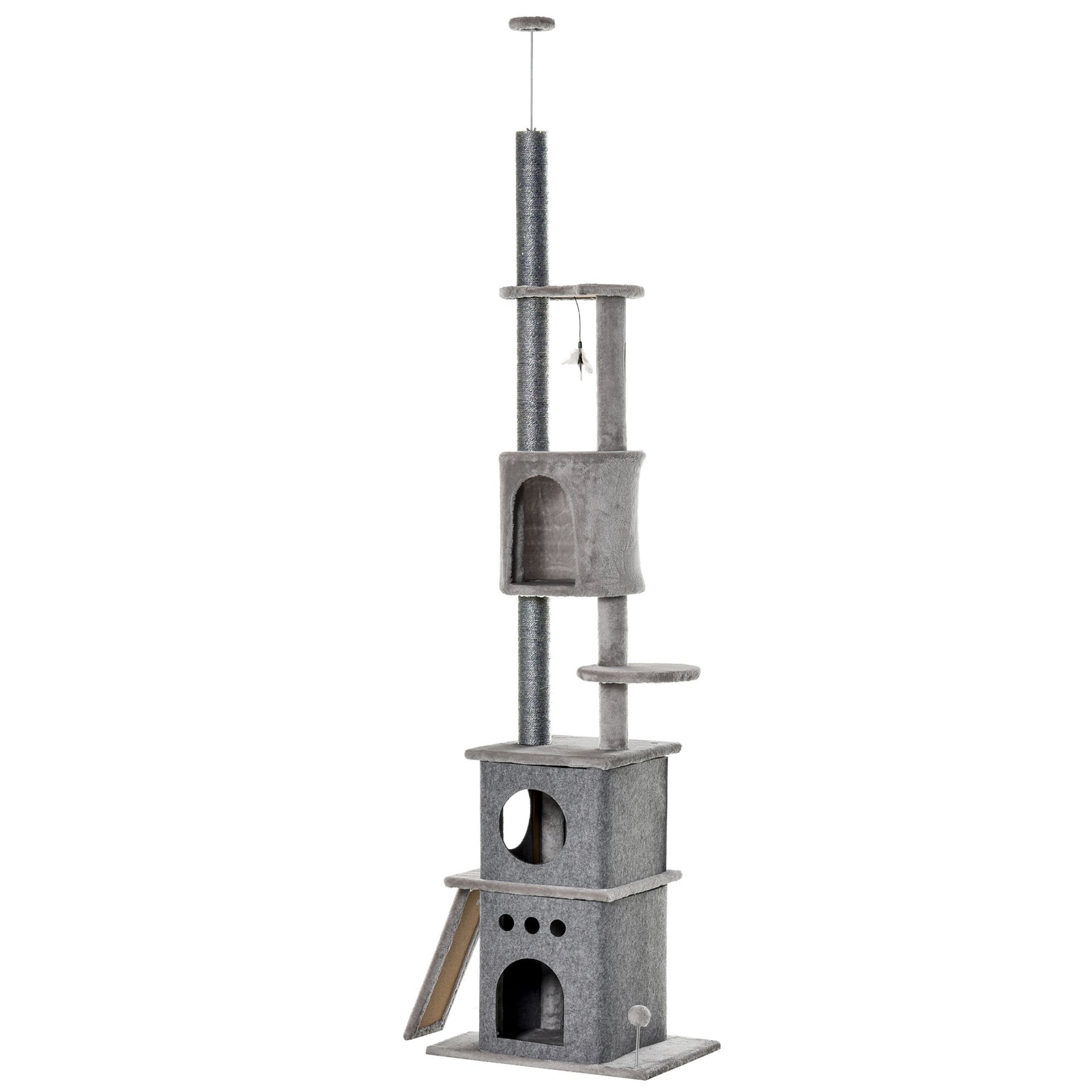 255cm Cat Tree Floor To Ceiling Kitty Activity Center With Double Condo
