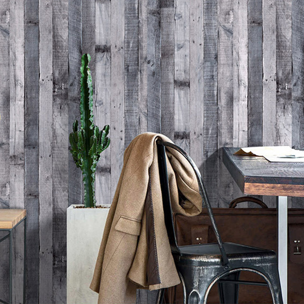 3d Industrial Wood Plank Wallpaper Pvc Self-adhesive Peel And Stick