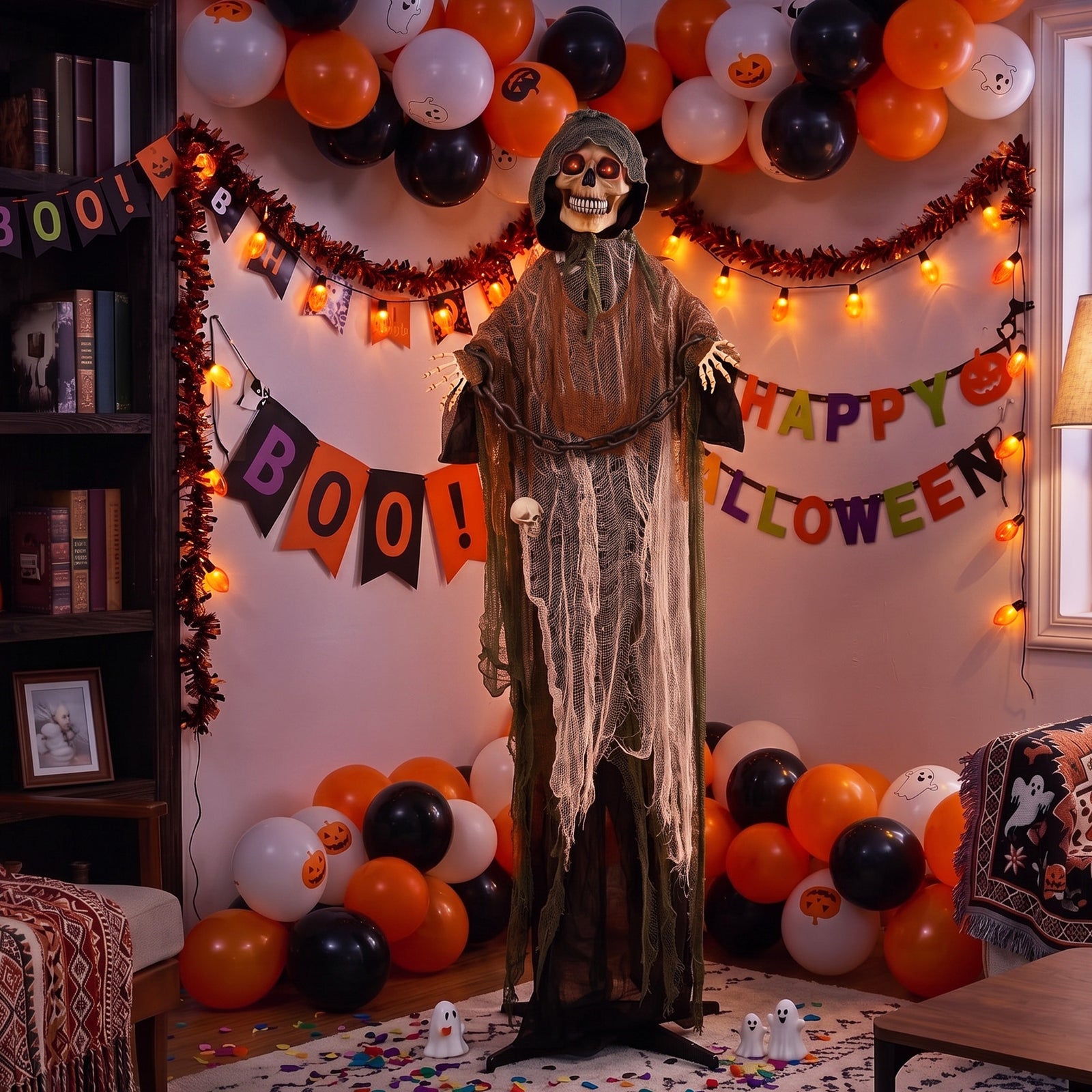 HOMCOM 170cm Animated Halloween Grim Reaper For Covered Outdoor