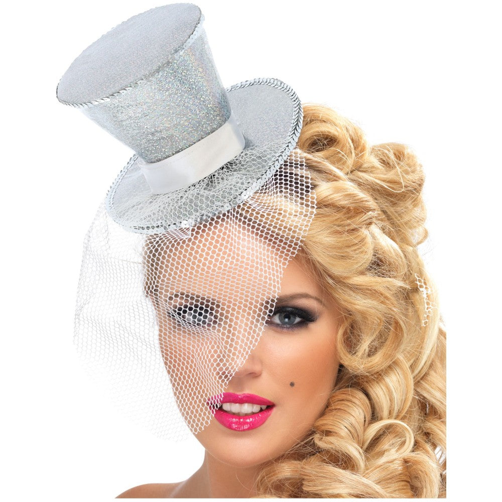 Mini Top Hat On Headband | Silver