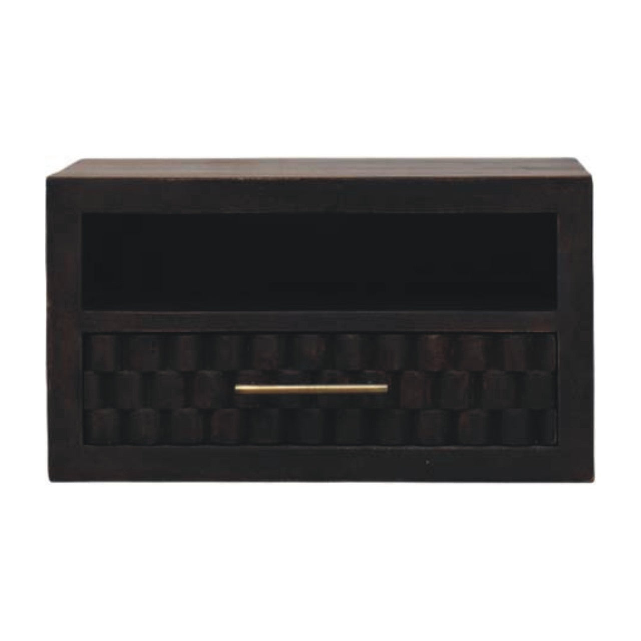 Solid Wood Arno Wall-mounted Nightstand, 1 Drawer And Open Shelf, Espresso Brown