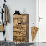 2/3 Drawer Shoe Cabinet Industrial Shoe Cupboard Flip Door | Large | Brown