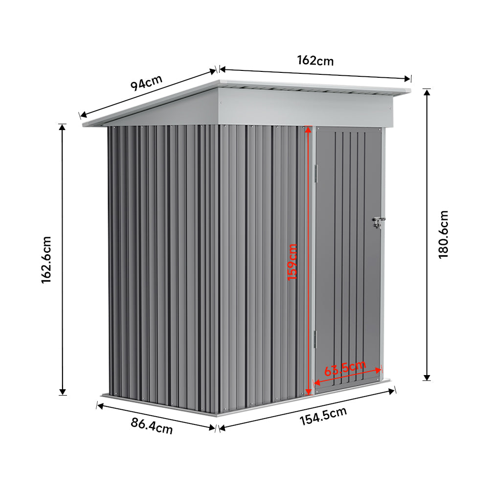 3x5ft Galvanised Metal Garden Shed Metal Storage Shed With Lockable Door