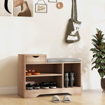 Shoe Bench With Drawer Shelves And Seating Cushion