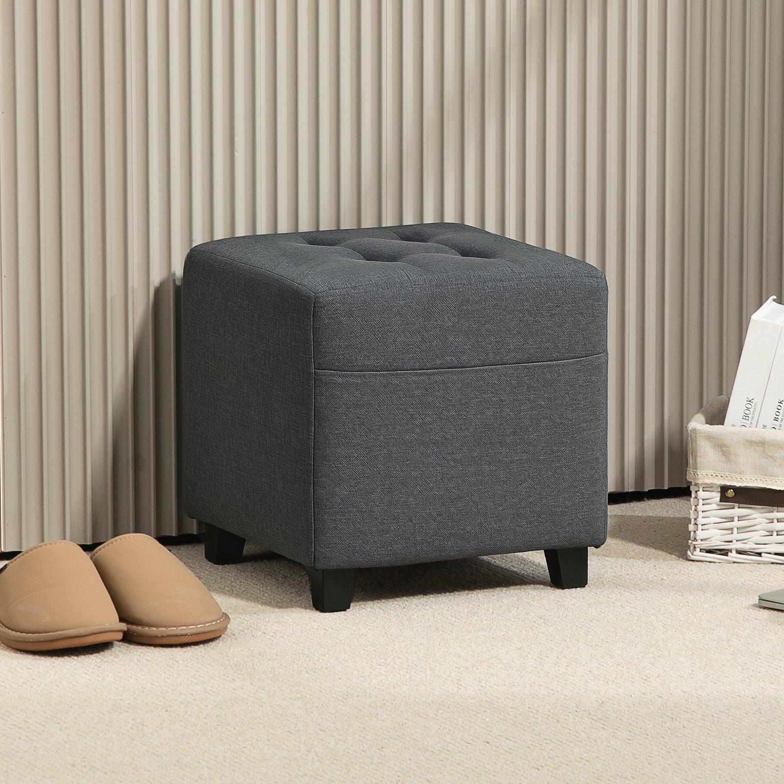 Small Footstool Square Ottoman With Padded Seat