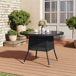 Round Garden Wicker Tempered Glass Table With Parasol Hole - 105cm Dia X 72 Cm H | One Size | Black