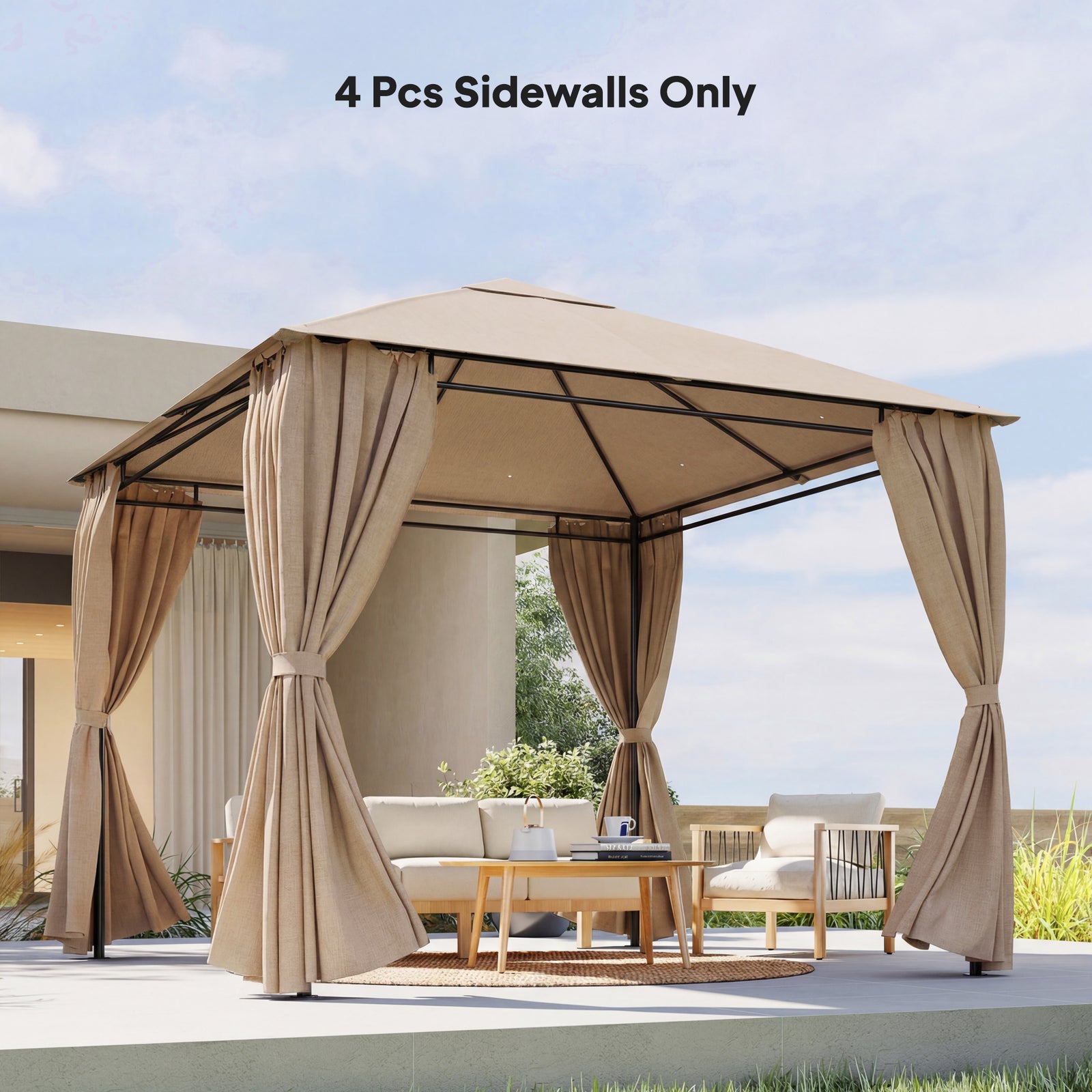 3 X 3 M Gazebo Replacement Curtains Privacy Panel Set, 4 Panels | Khaki