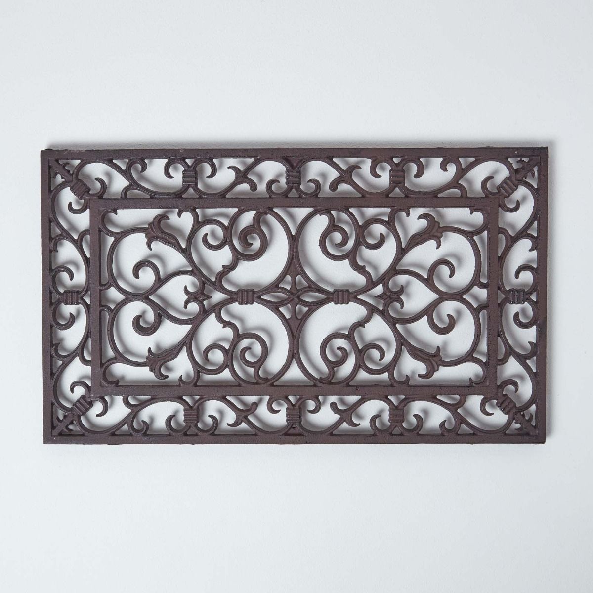 HOMESCAPES Cast Iron Door Mat Brown Rectangular Parisian Design