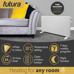 Electric Radiator Panel Heater Wall Mounted Or Floor Standing Bathroom Safe Timer And Thermostat Control | 2000w | White