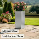 Zinc Galvanised Tall Square Planter | 32cm x 32cm x 75cm | Silver