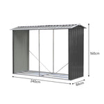 2.4m W Outdoor Garden Steel Log Storage Shed | Anthracite