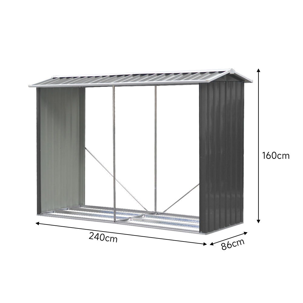 2.4m W Outdoor Garden Steel Log Storage Shed | Anthracite