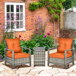 3 Pcs Pe Rattan Garden Sofa Set W/ 2 Chairs & Storage Table | Orange