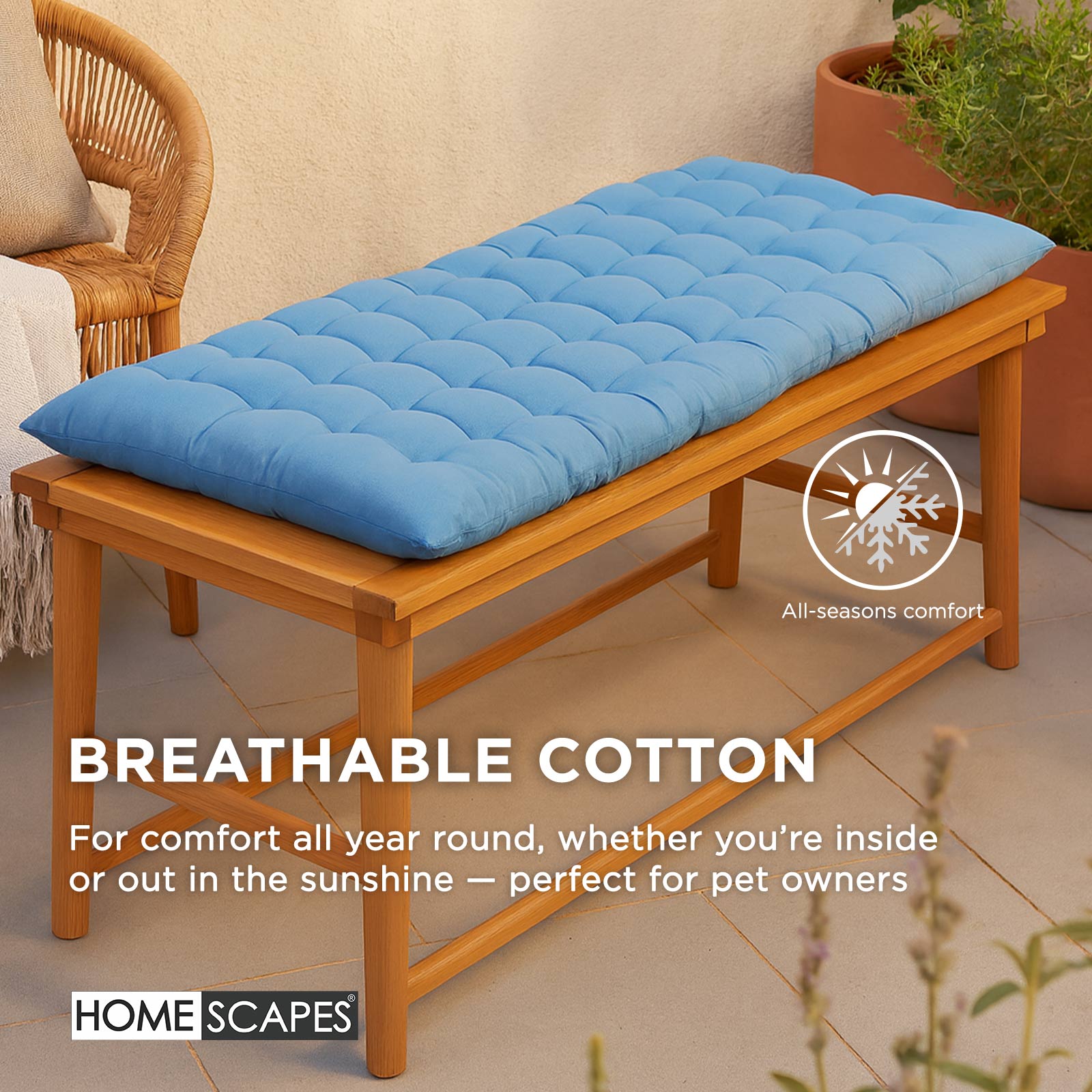 Outdoor Bench Cushion For 2 & 3 Seater Garden Seat Pad For Furniture, Kitchen, Dining & Indoor Use | 3 | Airforce Blue