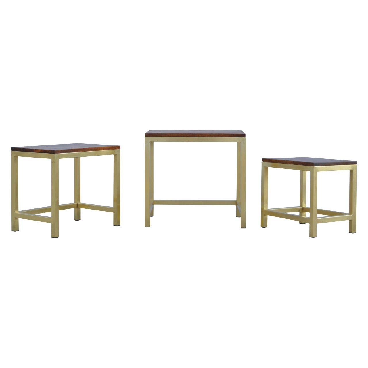 Solid Mango Wood Chunky Gold Stool Set Of 3