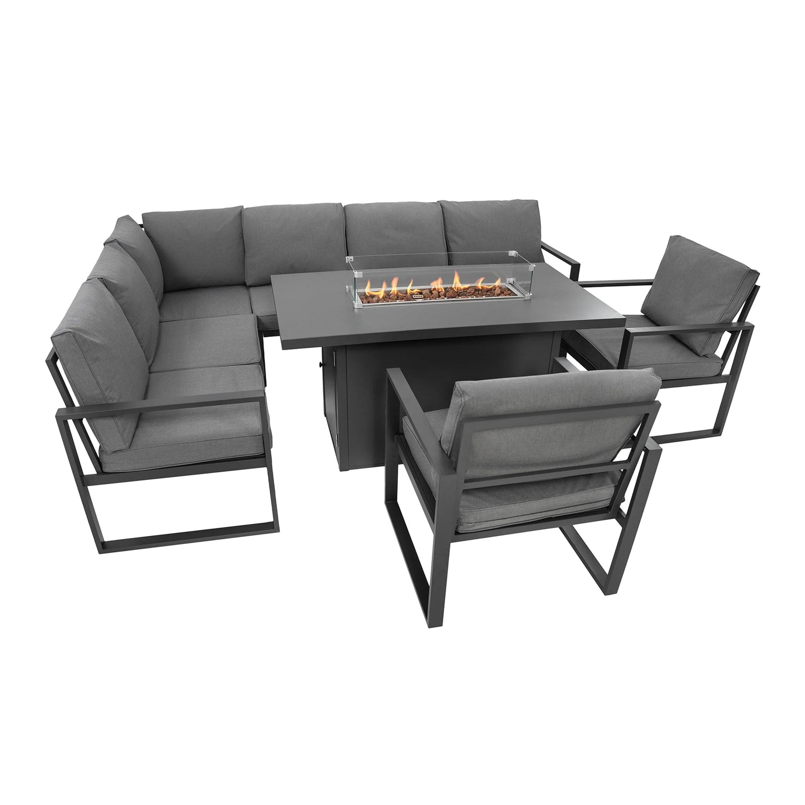 MonsterShop Aluminium 7 Seater Garden Furniture Set With Fire Pit