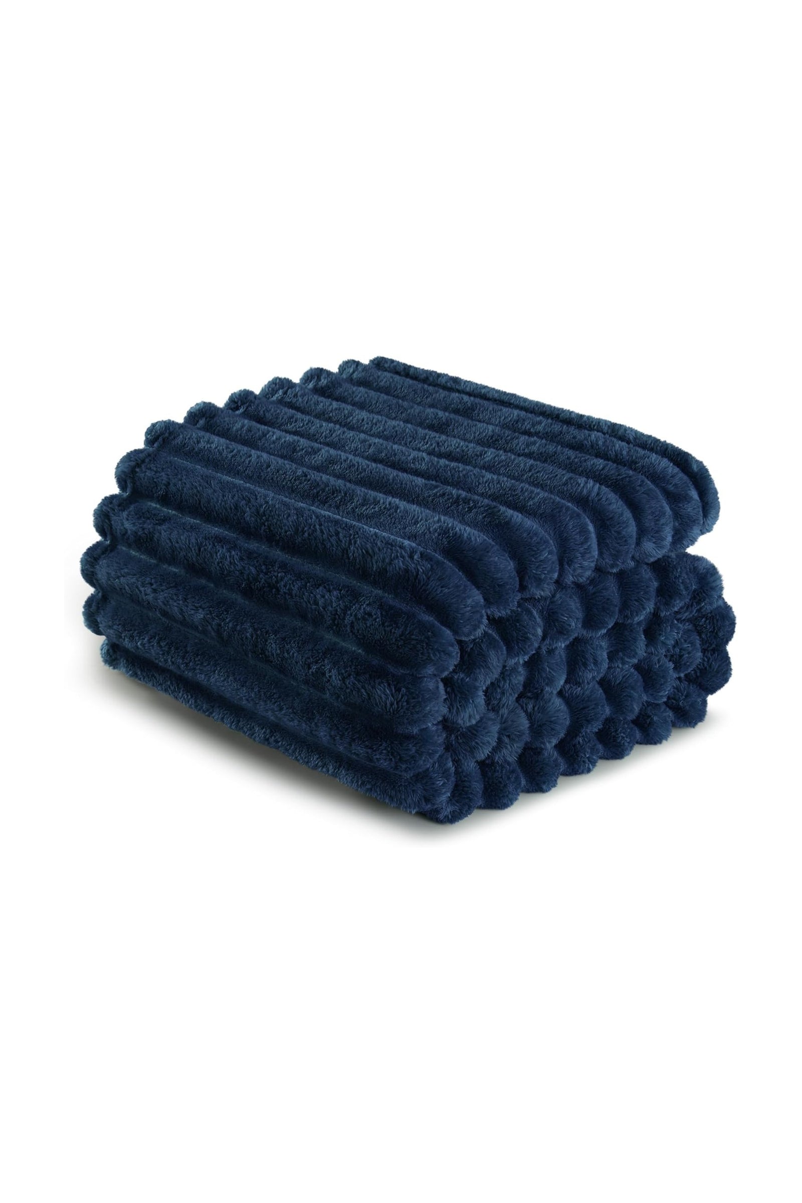 Ribbed Jacquard Fleece Bed Blanket Throw Navy | 200cm x 240cm | Blue