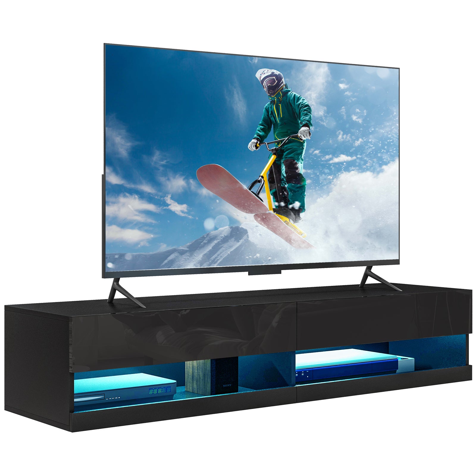 High Gloss Tv Stand Wall Mounted With Led | Black