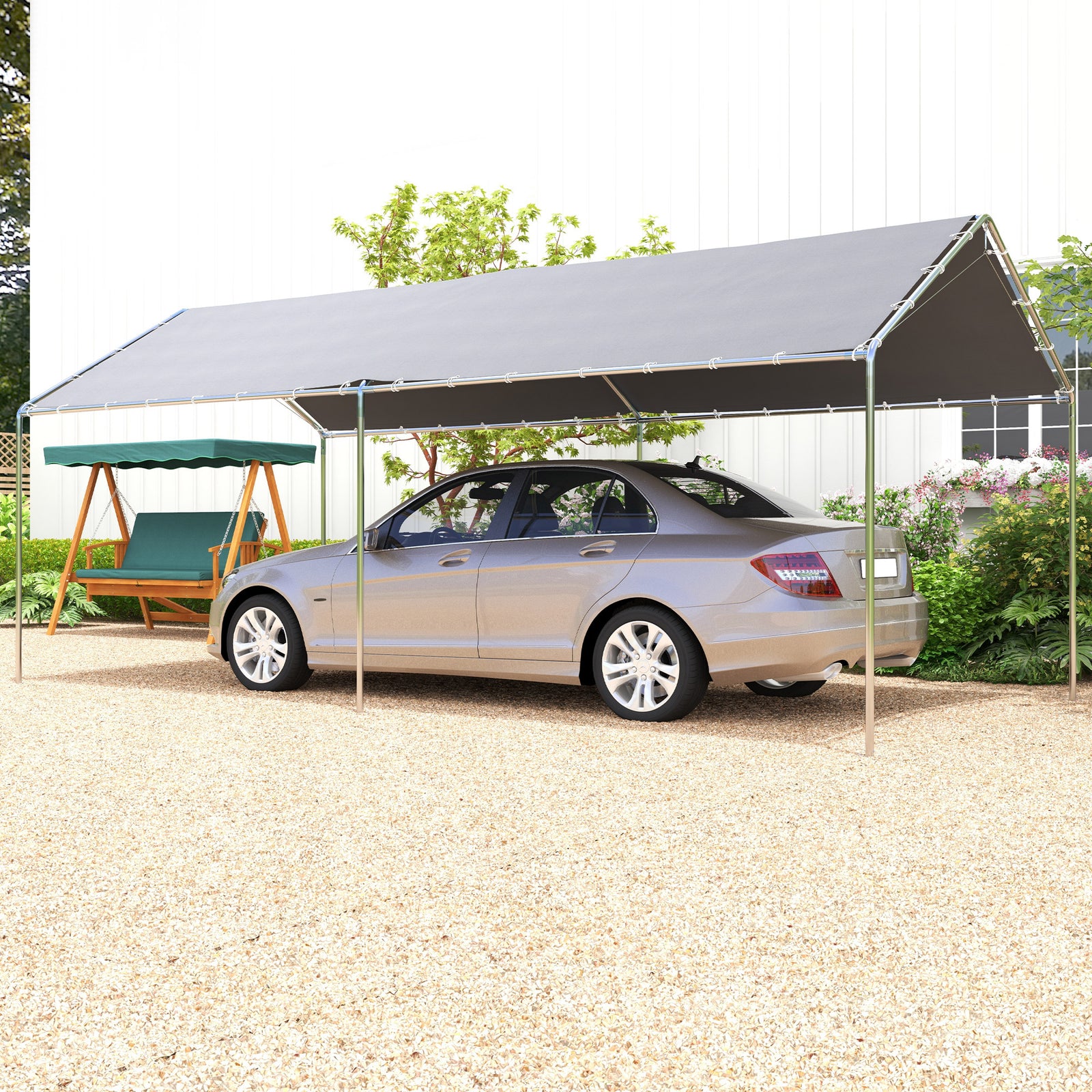 2-rooms Outdoor Carport Galvanized Steel Tent Uv Resistant