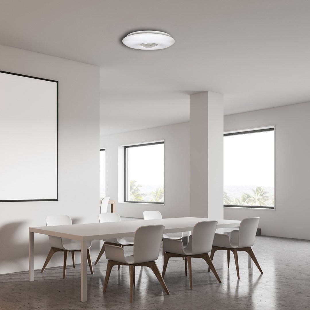 Vela White Led Ceiling Lamp 24w(120w) 42cm  Dimmable And Colour Temperature Adjustable Via Included Remote Control