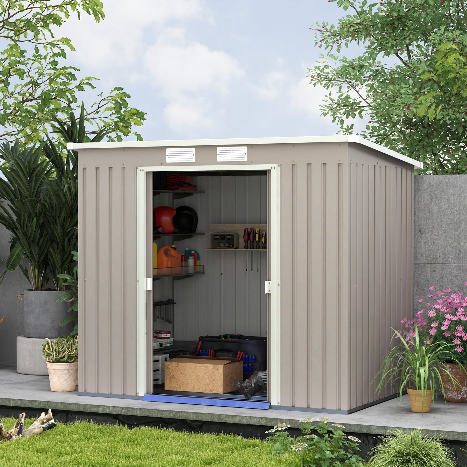 Metal Garden Storage Shed With Double Door And Ventilation | Gray