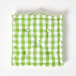 Block Check Cotton Gingham Floor Cushion | 50cm x 50cm | Green