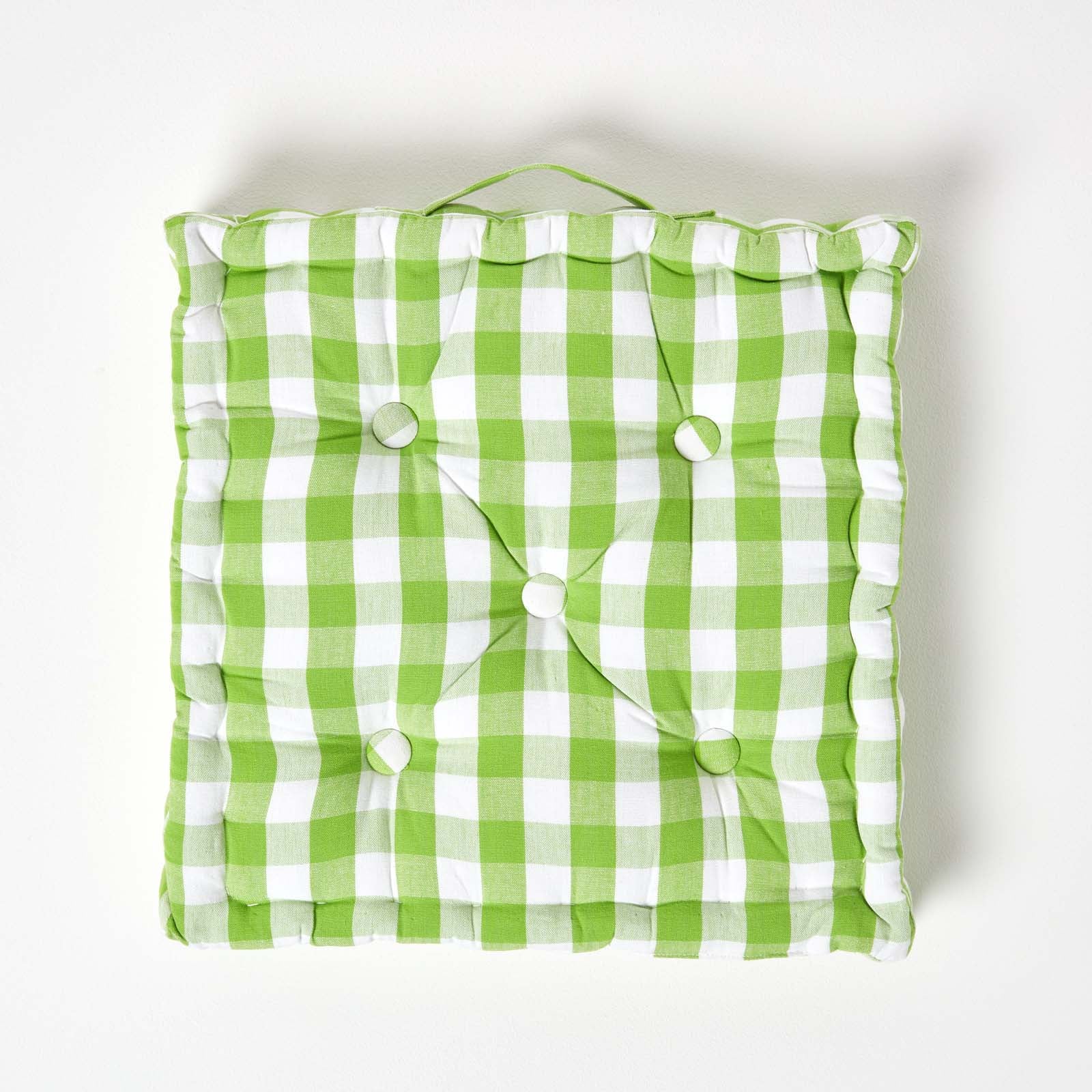 Block Check Cotton Gingham Floor Cushion | 50cm x 50cm | Green
