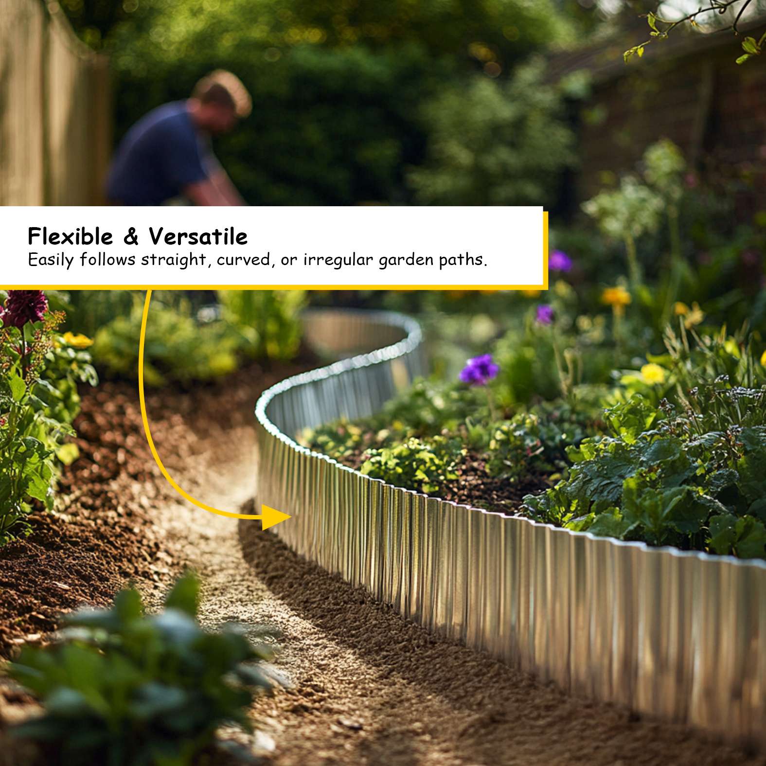 Corrugated Metal Lawn Edging Garden Border Roll | 5m | Silver