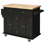 Rolling Kitchen Island Cart With Rubber Wood Top, Spices | Black