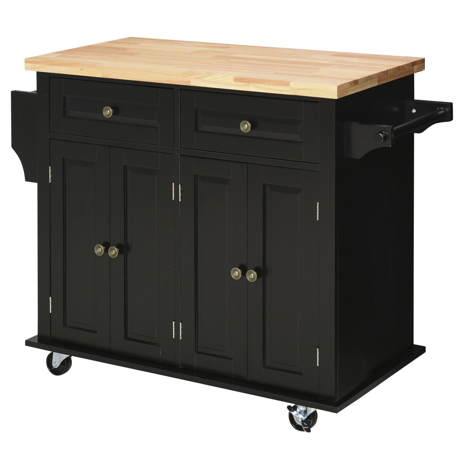 Rolling Kitchen Island Cart With Rubber Wood Top, Spices | Black